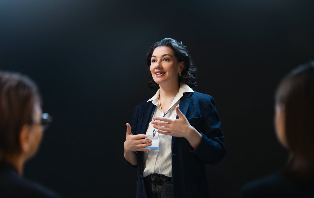 Inspirational and professional stock photo of a confident businesswoman giving a presentation to an audience