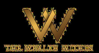 Gold letter W logo with glittery texture and text reading The Wealth Within below on black background