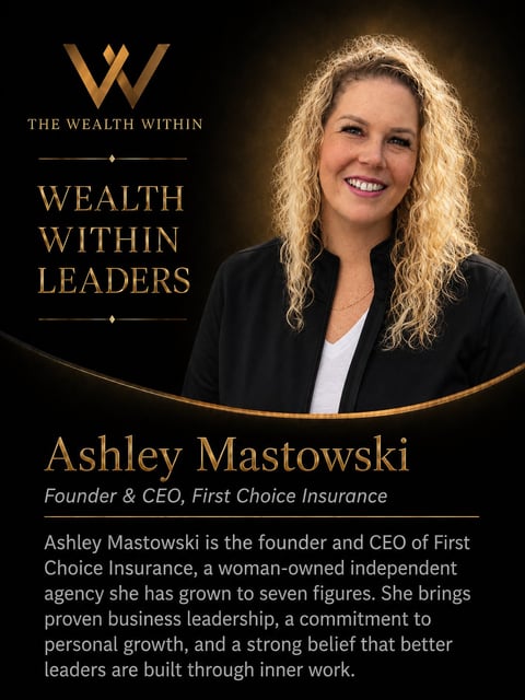 Promotional portrait of Ashley Mastowski, Founder and CEO of First Choice Insurance, featured in the Wealth Within Leaders series