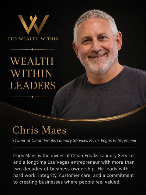 Portrait of Chris Maes from Wealth Within Leaders program, owner of Clean Freaks Laundry Services and Las Vegas entrepreneur