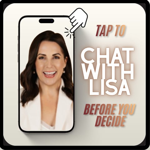 Smartphone screen displaying a woman named Lisa with text Tap to chat with Lisa before you decide