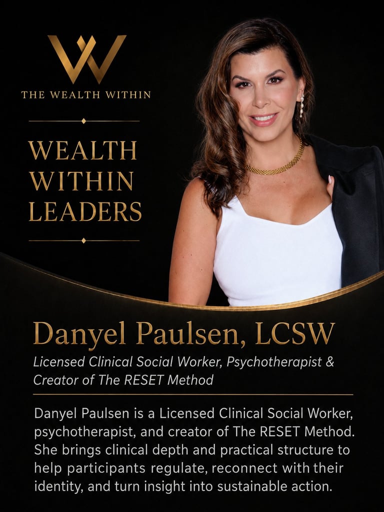Professional headshot of Danyel Paulsen, LCSW, Licensed Clinical Social Worker and psychotherapist, featured in The Wealth Within Leaders series